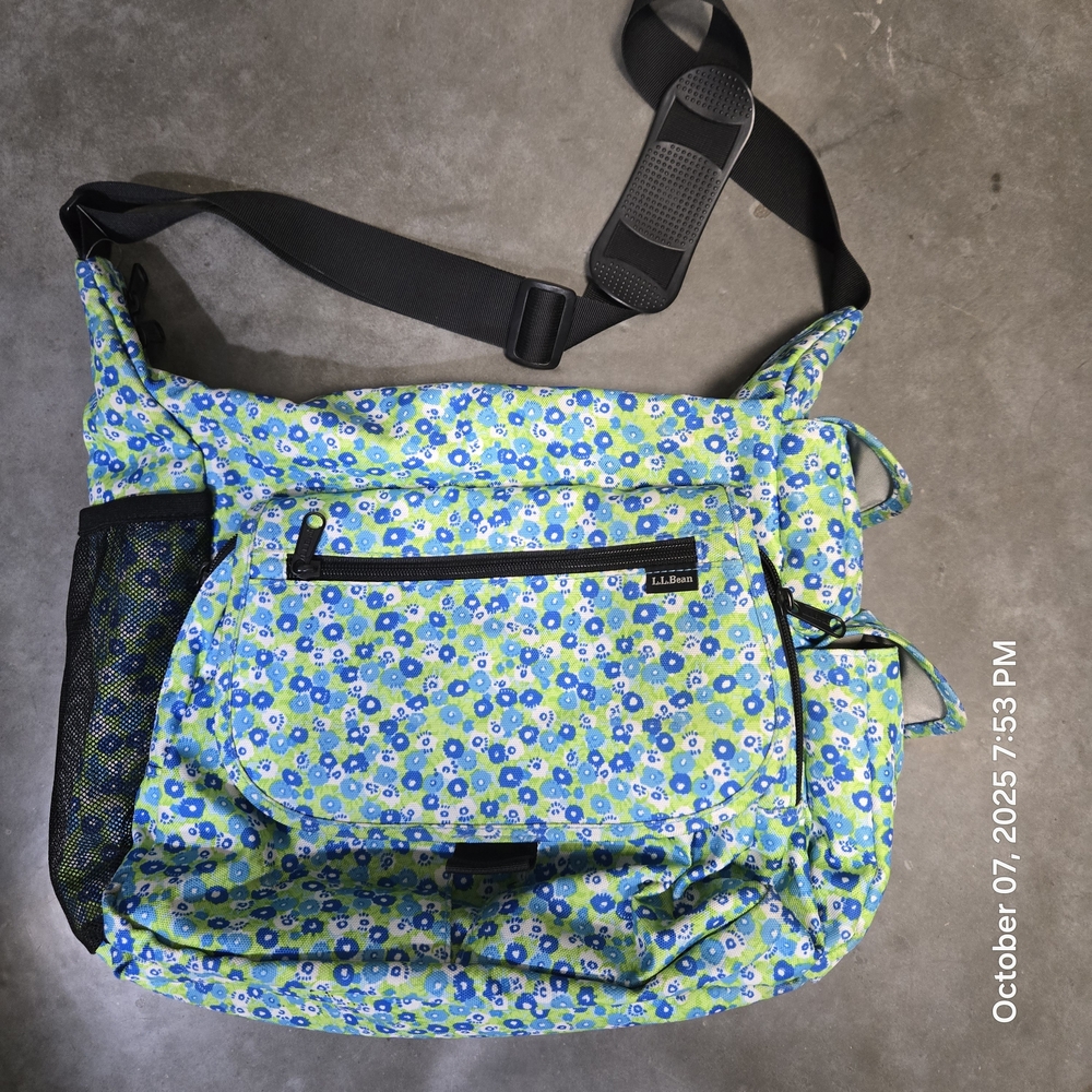 L.L. Bean Blue and Green Floral Shoulder Bag
